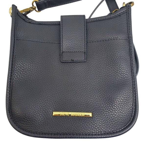 Steve Madden Black Pebbled Crossbody Bag Adjustable Strap Purse Shoulder Satchel - Picture 4 of 9